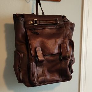 Brown Leather Vintage Backpack with Distressed Finish